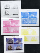 Chad 2014 Sailing Ships #1 sheetlet containing 4 values - the set of 5 imperf progressive proofs comprising the 4 individual colours plus all 4-colour composite, unmounted mint.