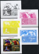 Chad 2014 Parrots sheetlet containing 4 values - the set of 5 imperf progressive proofs comprising the 4 individual colours plus all 4-colour composite, unmounted mint.