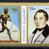 Fujeira 1972 Carl Engel 55 Dh perf se-tenant with label (showing Runner) from Olympics Games - People & Places set of 20 unmounted mint, Mi 1051A