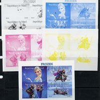 Chad 2014 Walt Disney's Frozen #1 sheetlet containing 4 values - the set of 5 imperf progressive proofs comprising the 4 individual colours plus all 4-colour composite, unmounted mint.