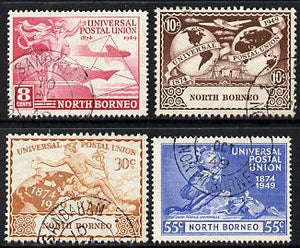 North Borneo 1949 KG6 75th Anniversary of Universal Postal Union set of 4 cds used, SG 352-55