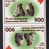 Abkhazia 1997 Monkeys & Red Cross imperf strip of 4 in tete-beche format unmounted mint