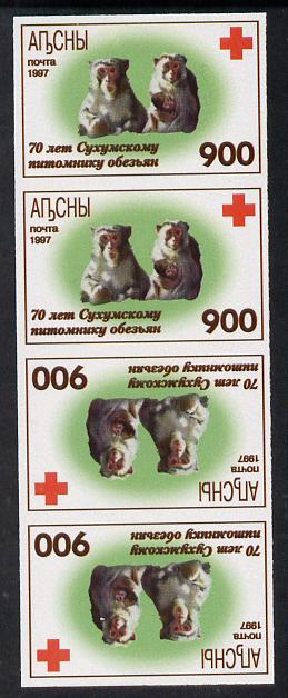 Abkhazia 1997 Monkeys & Red Cross imperf strip of 4 in tete-beche format unmounted mint