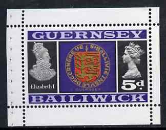 Guernsey 1969 Arms & Elizabeth I 5d Booklet Pane (stamp with margins all round) SG 19a