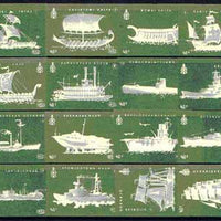 Match Box Labels - complete set of 16 Ships (green background), superb unused condition (Hungarian Kon Tiki series)