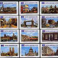 Match Box Labels - complete set of 12 Views of London, superb unused condition (News Kiosks Ltd)