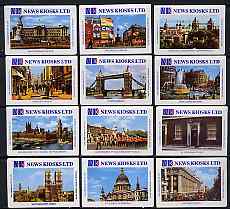 Match Box Labels - complete set of 12 Views of London, superb unused condition (News Kiosks Ltd)