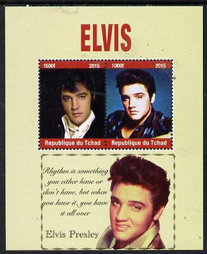 Chad 2015 Elvis Presley perf sheetlet containing 2 values unmounted mint. Note this item is privately produced and is offered purely on its thematic appeal. .