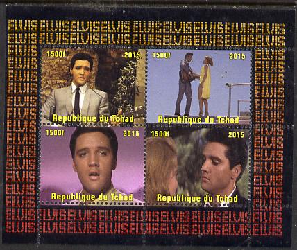 Chad 2015 Elvis Presley #4 perf sheetlet containing 4 values unmounted mint. Note this item is privately produced and is offered purely on its thematic appeal. .