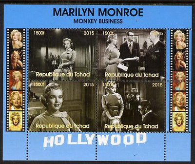 Chad 2015 Marilyn Monroe - Monkey Business perf sheetlet containing 4 values unmounted mint. Note this item is privately produced and is offered purely on its thematic appeal. .