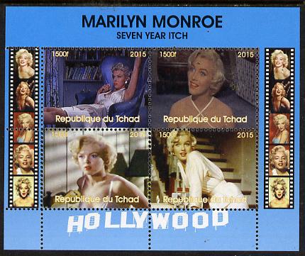 Chad 2015 Marilyn Monroe - Seven Year Itch perf sheetlet containing 4 values unmounted mint. Note this item is privately produced and is offered purely on its thematic appeal. .