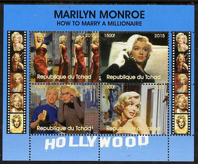 Chad 2015 Marilyn Monroe - How to Marry a Millionaire perf sheetlet containing 4 values unmounted mint. Note this item is privately produced and is offered purely on its thematic appeal. .