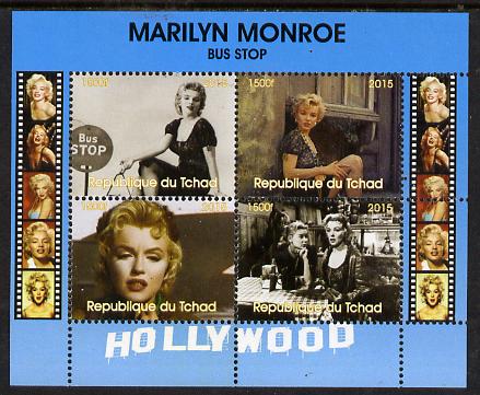 Chad 2015 Marilyn Monroe - Bus Stop perf sheetlet containing 4 values unmounted mint. Note this item is privately produced and is offered purely on its thematic appeal. .