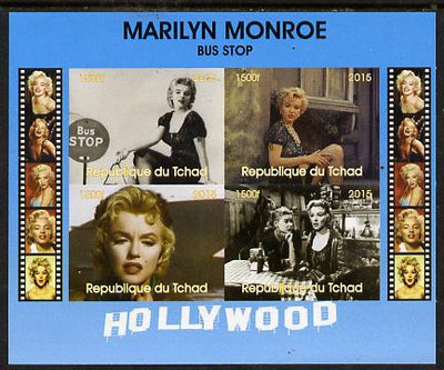 Chad 2015 Marilyn Monroe - Bus Stop im perf sheetlet containing 4 values unmounted mint. Note this item is privately produced and is offered purely on its thematic appeal. .