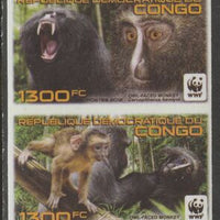 Congo 2012 WWF - Owl Faced Monkey imperf strip of 4 unmounted mint