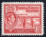 Turks & Caicos Islands 1938 KG6 Raking Salt 1.5d scarlet unmounted mint, SG 197*