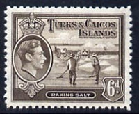 Turks & Caicos Islands 1938 KG6 Raking Salt 6d sepia unmounted mint, SG 201a*