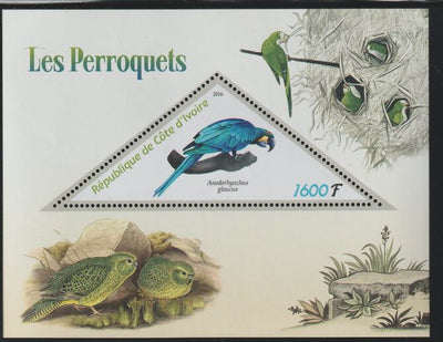 Ivory Coast 2016 Parrots perf deluxe sheet containing one triangular value unmounted mint