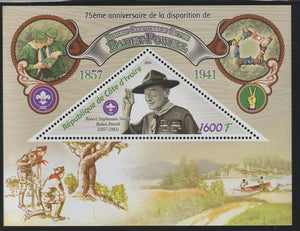 Ivory Coast 2016 Baden Powell perf deluxe sheet containing one triangular value unmounted mint