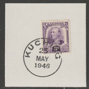 Sarawak 1932 Sir Charles Brooke 3c violet on piece cancelled with full strike of Madame Joseph forged postmark type 378