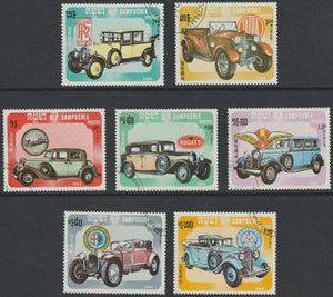 Kampuchea 1984 Classic Cars perf set of 7 fine cds used, SG 556-62