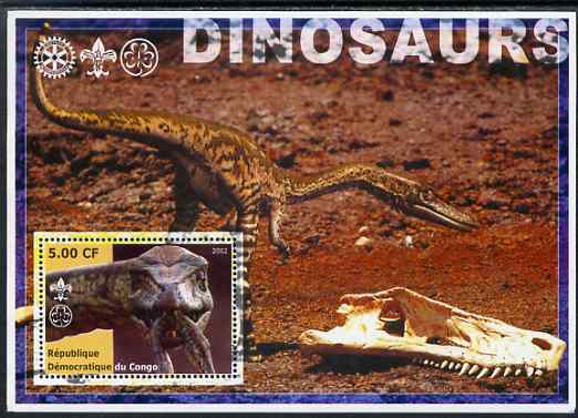 Congo 2002 Dinosaurs #04 perf s/sheet (also showing Scout, Guide & Rotary Logos) unmounted mint. Note this item is privately produced and is offered purely on its thematic appeal