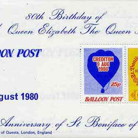 Cinderella - Great Britain 1980 Balloon Post 25p perf m/sheet commemorating the 80th Birthday of the Queen Mother unmounted mint