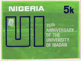 Nigeria 1973 Ibadan University - partly hand-painted artwork for 5k value (University Building Western Campus) by Olajide I Oshiga on card size 8