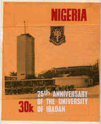 Nigeria 1973 Ibadan University - partly hand-painted artwork for 30k value (University Building Tower Court) by Olajide I Oshiga on card size 6"x9" without endorsements