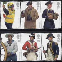 Great Britain 2009 British Navy Uniforms perf set of 6 values (2 se-tenant strips of 3) unmounted mint