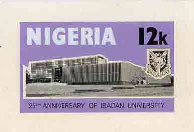 Nigeria 1973 Ibadan University - partly hand-painted artwork for 12k value (University Building) by unknown artist on card size 8.5