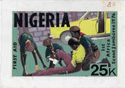 Nigeria 1977 First All Africa Scout Jamboree - original hand-painted artwork for 25k value (Scouts Administering First Aid) by Sylva O Okereke on card size 9"x6" endorsed 'B3'