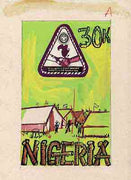 Nigeria 1977 First All Africa Scout Jamboree - original hand-painted artwork for 30k value (Jamboree Emblem) by unknown artist on card size 5.5"x9" endorsed 'A'