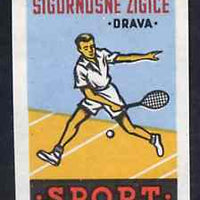 Match Box Label - Tennis superb unused condition from Yugoslavian Sports & Pastimes Drava series