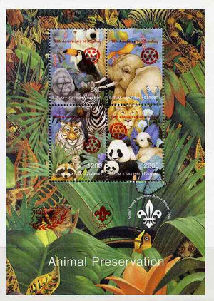 Batum 1997 Animal Preservation deluxe sheet containing set of 4 values opt'd for 'Pacific 97' with Rotary opt on stamps & Scout opt in margin (in red) unmounted mint