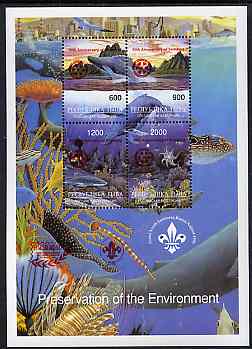 Touva 1997 Preservation of the Environment (Sea Life) deluxe sheet containing set of 4 values opt'd for 'Pacific 97' with Rotary opt on stamps & Scout opt in margin (in red) unmounted mint