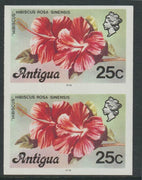 Antigua 1976 Hibiscus 25c (with imprint) unmounted mint imperforate pair (as SG 479B)