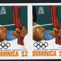 Dominica 1976 Olympic Games $2 (Archery) imperf pair unmounted mint, as SG 521