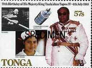 Tonga 1988 King's 70th Birthday 57s opt'd SPECIMEN (showing Rowing, Satellite, Red Cross Nurse) as SG 987 unmounted mint