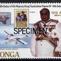 Tonga 1988 King's 70th Birthday $2.50 opt'd SPECIMEN (showing Map, Scout Stamp & Aircraft) as SG 988 unmounted mint