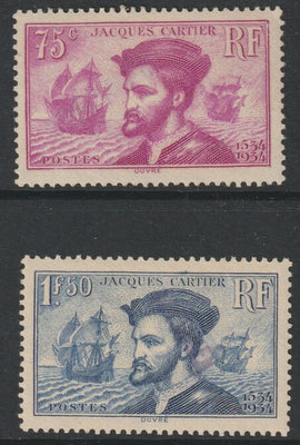 France 1934 Cartier pair without gum each with very feint SPECIMEN handstamp, applied by a Receiving Authority, extremely scarce thus, as SG 521-2