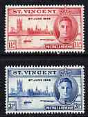 St Vincent 1946 KG6 Victory Commemoration set of 2 unmounted mint, SG 160-61*