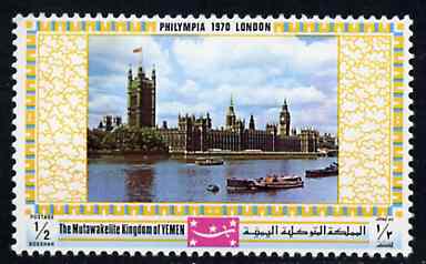 Yemen - Royalist 1970 'Philympia 70' Stamp Exhibition 1/2B Houses of Parliament from perf set of 10, Mi 1027A* unmounted mint