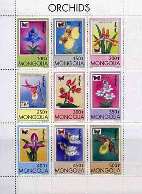 Mongolia 1997 Orchids and Butterflies sheetlet containing complete set of 9 values unmounted mint