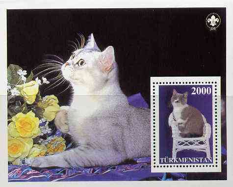 Turkmenistan 1997 Domestic Cats,perf souvenir sheet (with Scout Logo in corner)