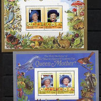 British Virgin Islands 1985 Life & Times of HM Queen Mother the set of 2 m/sheets containing 2 x $1 and 2 x $2.50 values (depicts Concorde, Fungi, Butterflies, Birds & Animals) unmounted mint