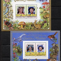 Montserrat 1985 Life & Times of HM Queen Mother the set of 2 m/sheets containing 2 x $3.50 and 2 x $6 values (depicts Concorde, Fungi, Butterflies, Birds & Animals) unmounted mint