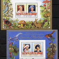 Tuvalu 1985 Life & Times of HM Queen Mother (Leaders of the World) the set of 2 m/sheets containing 2 x $2 and 2 x $3 values (depicts Concorde, Fungi, Butterflies, Birds & Animals) unmounted mint