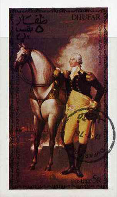 Dhufar 1976 USA Bicentenary (Painting of George Washington with his Horse) imperf deluxe sheet (5R value),cto used