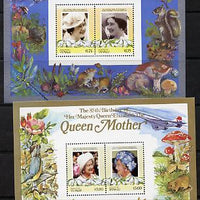 Tuvalu - Nukufetau 1985 Life & Times of HM Queen Mother (Leaders of the World) the set of 2 m/sheets containing 2 x $1.75 and 2 x $3 values (depicts Concorde, Fungi, Butterflies, Birds & Animals) unmounted mint